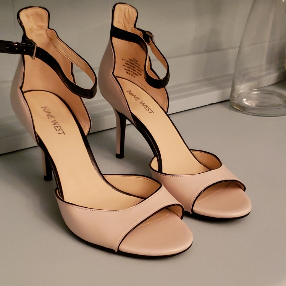 Nine West Ankle Stap High Heels Creme and Black
